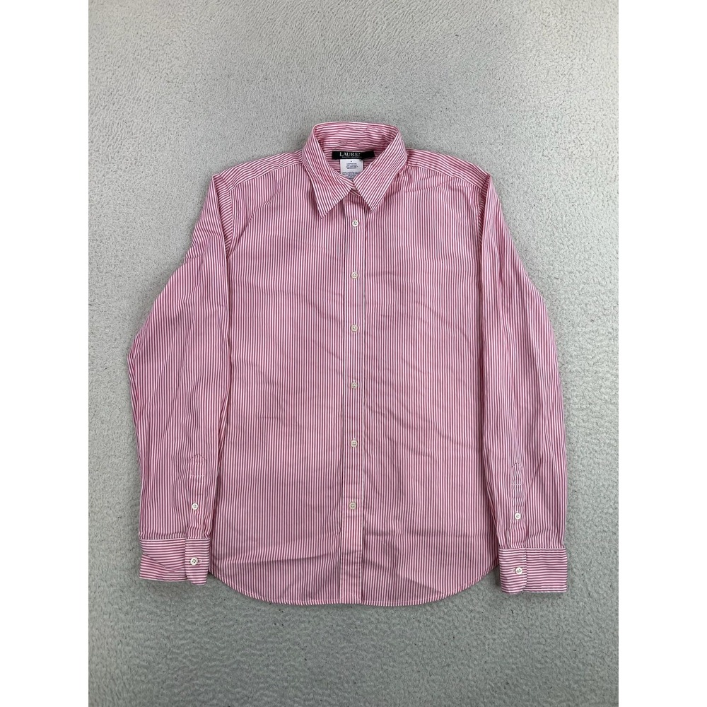Lauren Ralph Lauren Shirt Womens Medium Pink Striped Button Front Casual Cotton